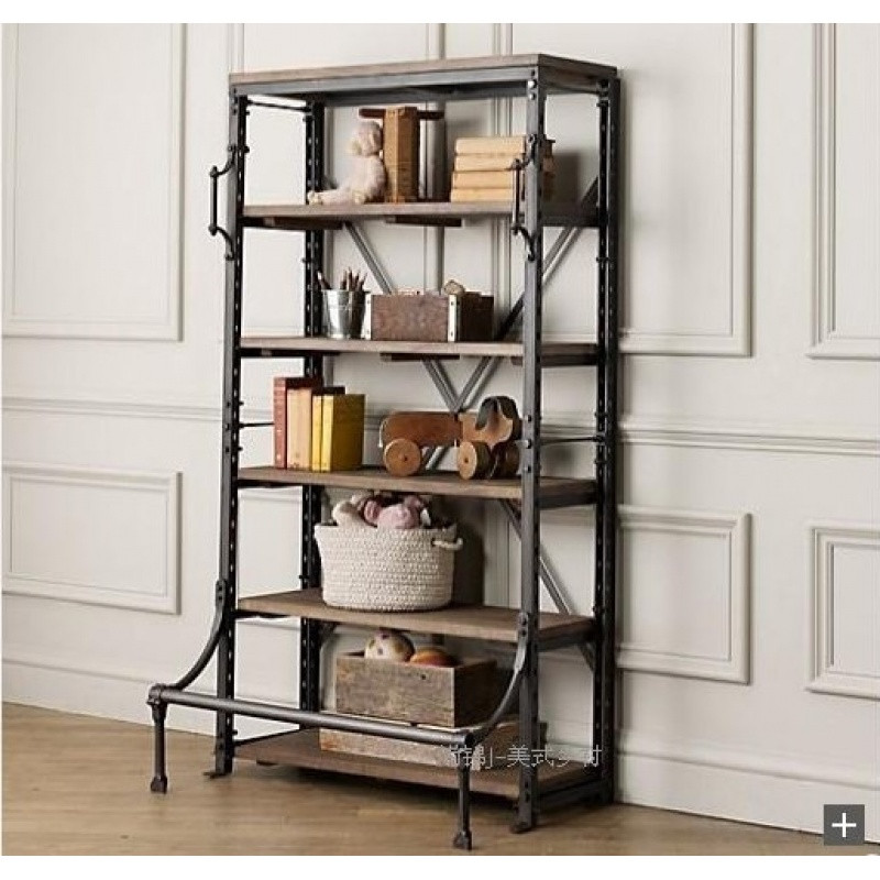 loft美式乡村 铁艺实木置物架 复古书架 做旧复古书柜层架