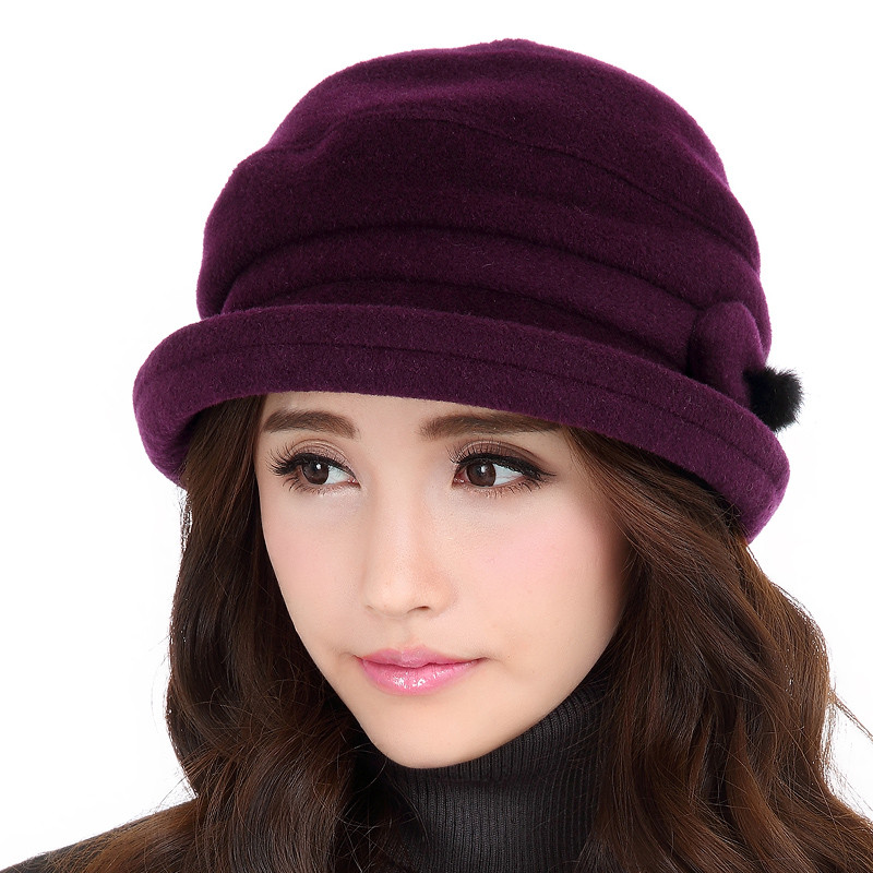 羊毛呢卷边小礼帽子女士保暖绒秋冬天贝雷英伦时尚冬季帽 梦飞香帽子