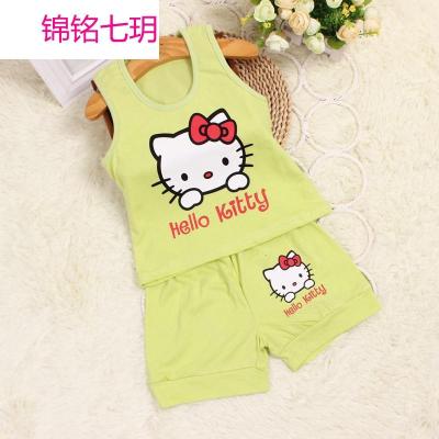 锦铭七玥童装 2017夏款童套装新款儿童韩版女童马甲背心+短裤套装厂家直销
