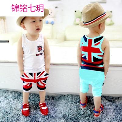 锦铭七玥童装一件代发新款韩版童套装全棉国旗男童套装外贸背心套厂家批