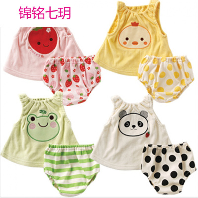 锦铭七玥2017夏季新款儿童套装日式水果童套装宝宝哈衣二件套卡通背心爬服