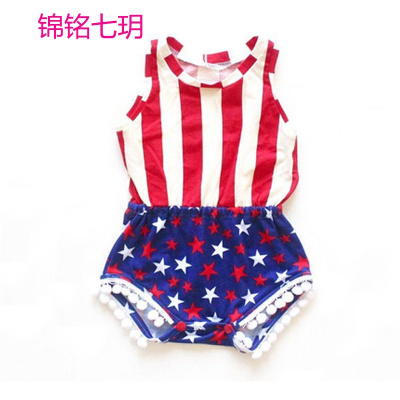 锦铭七玥婴儿服装女外贸欧美夏季款背心红色条纹星星连身爬服哈衣 ins童装
