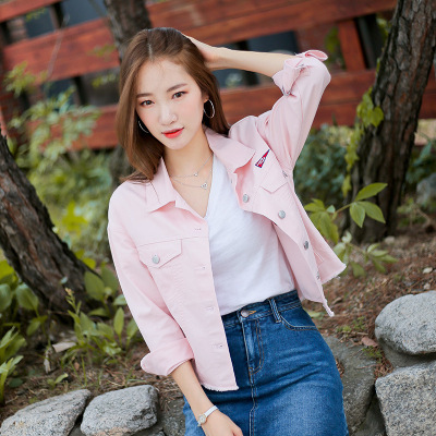 绣花牛仔外套女短款韩版宽松毛边七分袖短外套上衣秋装新CYLLSD