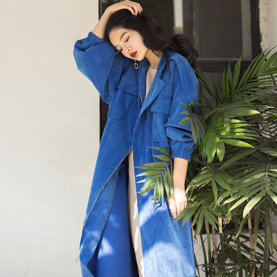 新款式风衣女中长款2021春装新款女装气质淑女灯芯绒大衣外套-定制款