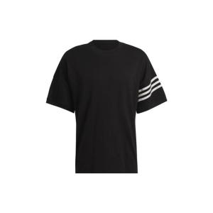 专柜全球购三叶草Adidas Originals2024夏季条纹休闲运动短袖落肩袖T恤男款黑色HM1875