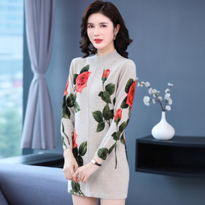 山羊绒衫女中长款高端新款春秋毛衣裙厚打底针织羊毛连衣裙女士半高领套头毛衣宽松连衣裙毛衣大码毛衫针织打底衫