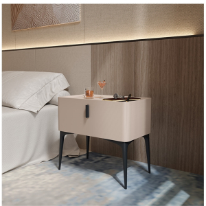 法耐岩板床头柜高级感现代简约皮质网红小型北欧卧室床边柜