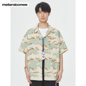 [1件5折价:115]美特斯邦威工装短袖男衬衫百搭夏季宽松迷彩潮流男装衬衣