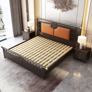 宜木雅居 新中式实木床现代简约1.8米双人床主卧轻奢婚床样板房卧室家具