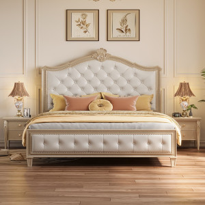 宜木雅居 美式实木床轻奢1.8米主卧双人大床1.5单人床现代简约高箱储物婚床