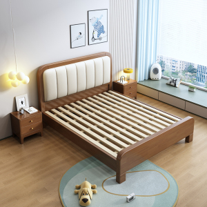 宜木雅居 小户型实木床男孩女孩儿童床现代简约床头软包靠背1.2米1.5单人床