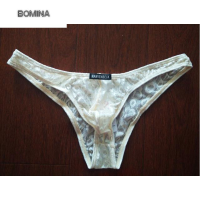 波迷娜(BOMINA)[放心购]2件男士时尚蕾丝性感三角比基尼低腰透明青年夏季窄臀内裤