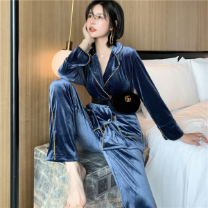 波迷娜(BOMINA)睡衣女装季韩版长袖二件套可外穿双排扣服套装