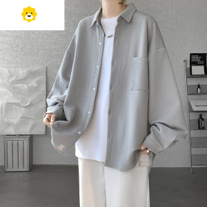 FISH BASKET衬衫男士2023年韩版高级感帅气季新款宽松提花长袖美式休闲衬衣