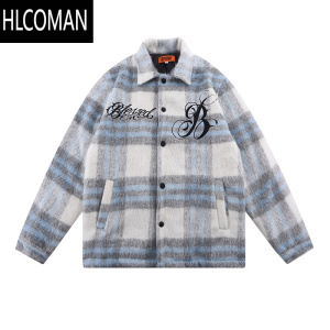 HLCOMAN2022年新款绒毛格子衬衫外套男女小众设计感加厚棉衣美式高街ins