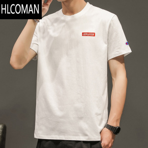 HLCOMAN2025刺绣短袖圆领男士T恤潮流时尚新款潮牌上衣服内搭打底衫