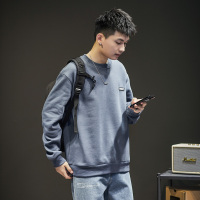 [1折价39.9元,叠加优惠券]唐狮春秋季新款圆领卫衣男蓝色宽松套头无帽衫上衣外套潮牌Wp