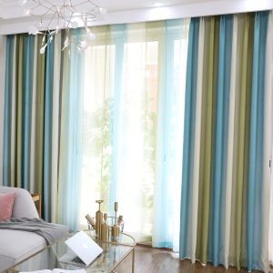 美帮汇地中海风格窗帘新款北欧简约客厅卧室飘窗条纹小清新遮光定制