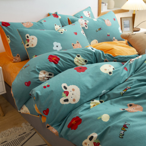 美帮汇加绒四件套单面绒棉加绒被套冬天毛绒床单 珊瑚绒三件套