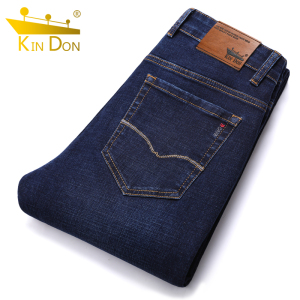 金盾(KIN DON)牛仔裤男冬季厚款宽松直筒男士长裤子大码休闲弹力修身潮流秋冬款男裤子黑色
