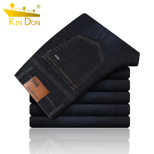 金盾(KIN DON)秋冬厚款男士牛仔裤男裤深蓝色弹力中青年休闲直筒宽松冬天商务中高腰长裤子