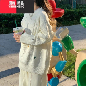 YIBUSHENG艺术生奶fufu软糯白色毛衣女季2023新款日系慵懒风复古针织衫