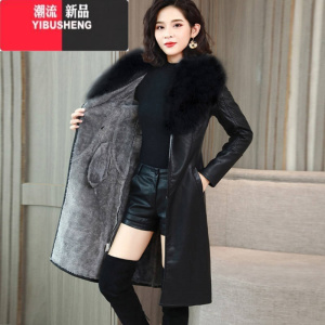 YIBUSHENG季PU皮衣女加绒加厚中长款2023新款韩版大码显瘦一体外套