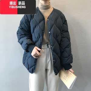 YIBUSHENG韩版菱格棉服女冬季短款羽绒棉衣宽松小个子棒球面包服棉袄厚外套