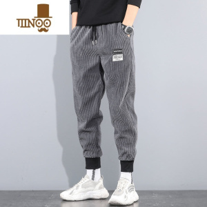 YANXU加绒束脚卫裤男帅气百搭休闲长裤子潮流ins灯芯绒运动裤