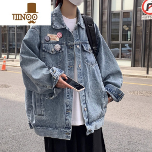 YANXU高街贴标牛仔外套男秋季2023新款美式复古上衣设计感潮牌休闲夹克