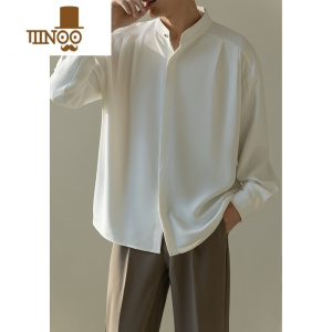YANXU新中式立领衬衫男2023秋季轻熟风韩版休闲宽松垂感长袖衬衣潮