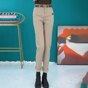 SHANCHAO米白色牛仔裤女2023年新款休闲裤高腰显瘦小筒哈伦裤