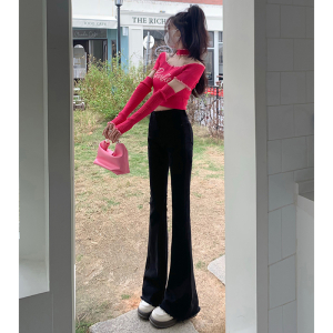 SHANCHAO高腰牛仔裤女春季新款显瘦设计感喇叭长裤高个子垂感阔腿裤子