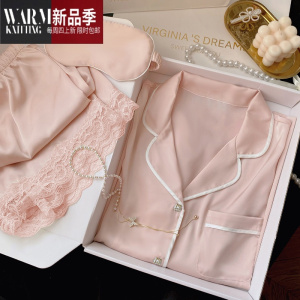 SHANCHAO睡衣女冰丝短袖2023年新款高级感可外穿家居服大码套装