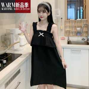 SHANCHAO公主风吊带睡裙女夏季天甜美可爱2022年新款黑色网红风睡衣可外穿
