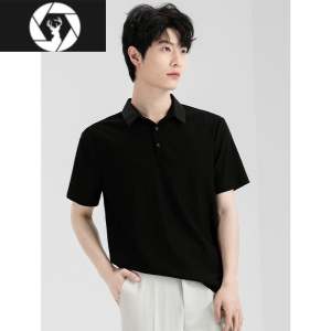 HongZun男士短袖t恤polo衫冰丝半袖T恤2023夏季新款高级感薄款衬衫领上衣