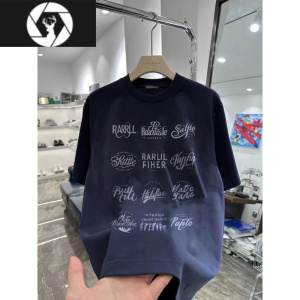 HongZun美式夏季新款圆领T恤短袖男流行潮牌字母印花高级感宽松上衣