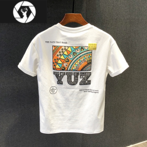 HongZun2023年新款短袖t恤男士美式潮牌百搭青年透气宽松印花ins潮流上衣