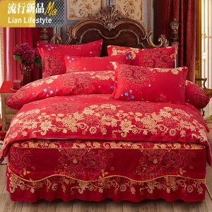 ins网红床裙式四件套韩式公主风床罩棉床单被套1.5m1.8米2.0m床 三维工匠
