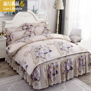 韩版床裙式床罩四件套棉卡通床套被套床上用品1.5m1.8米2米 三维工匠