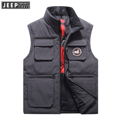 吉普JEEPSPIRIT马甲男休闲多口袋立领钓鱼摄影运动马夹工装背心外套大码坎肩