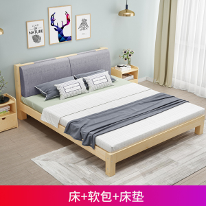 实木床1.5米双人床现代简约1.8米经济型出租房松木简易1.2m单人床欧因