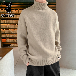 PLAYBOY秋冬新款韩版高领毛衣男士潮牌内搭休闲舒适保暖针织上衣