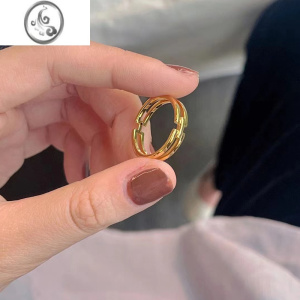 JiMi韩国设计师定制几何H字母戒指女高级感包金钛钢指环素圈时尚