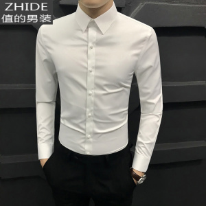 SUNTEK春季新款冰丝男士衬衫男长袖韩版潮流修身高级感衬衣免烫正装商务衬衫