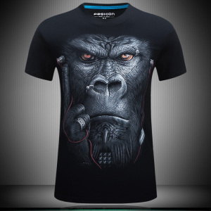 SUNTEK抖音同款个性3D立体印花男士短袖T恤加肥加大码猩猩猴子胖子半袖T恤