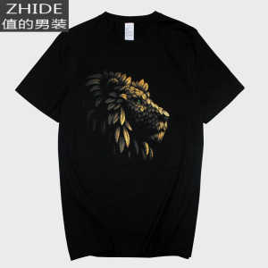 SUNTEK红韩狮子王T恤卡通手绘个性动物印花短袖 棉宽松加大欧美风男款T恤