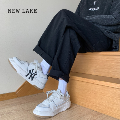 NEW LAKE美式复古加绒牛仔裤女2023新款冬季加厚休闲长裤子宽松直筒阔腿裤