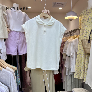 NEW LAKE白色短袖女夏季POLO衫2024新款t恤短款小众设计感小飞袖上衣ins潮