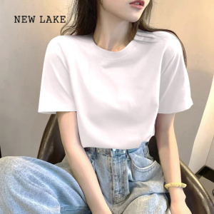 NEW LAKE2024年新款韩版纯棉圆领短袖T恤女宽松百搭洋气印花夏季上衣女潮